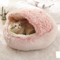 Lit 2 en 1 pour chien et chat - Lit d'hiver rond en peluche chaud pour animaux de compagnie - Lit doux et long en peluche pour animaux de compagnie